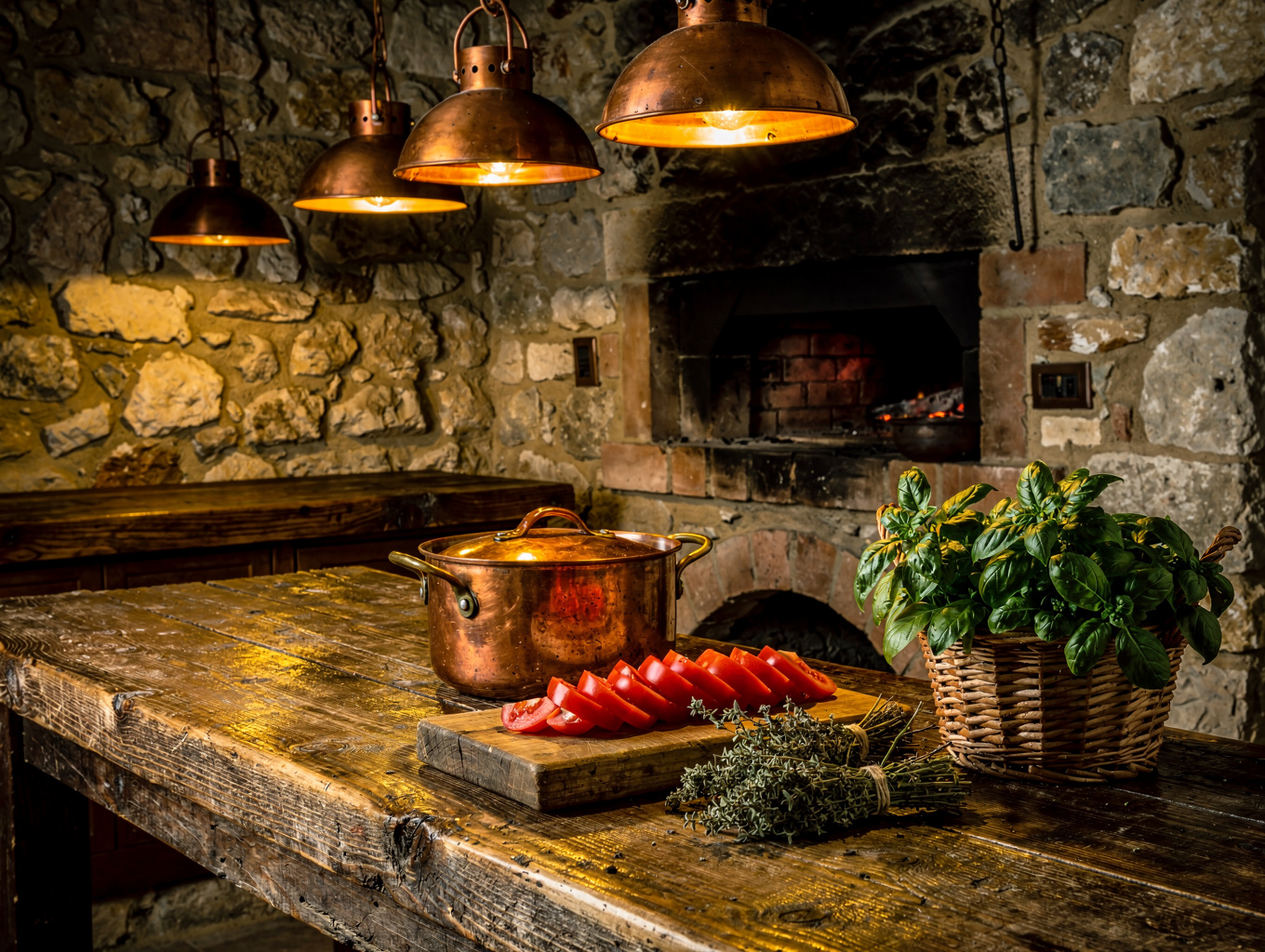 Vintage Italian rustic stone kitchen in Calabria